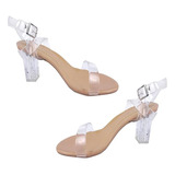 Sandalias Casual Mujer Tacon De Cristal Cordones Transparent