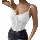 Top Corset Musculosa Encaje Armado Blanco Mujer Tendencia