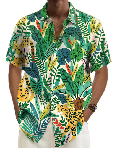 Camisa De Praia Masculina De Manga Curta Com Estampa