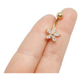 Piercing De Umbigo De Flor Cravejado Pedra Folheado Ouro 18k