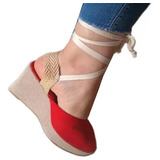 Sandalia Romana Plataforma Mujer Color Rojo Altura 6cm