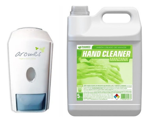 Combo Dispenser Plástico Blanco + Jabón Liquido Manzana 5lts