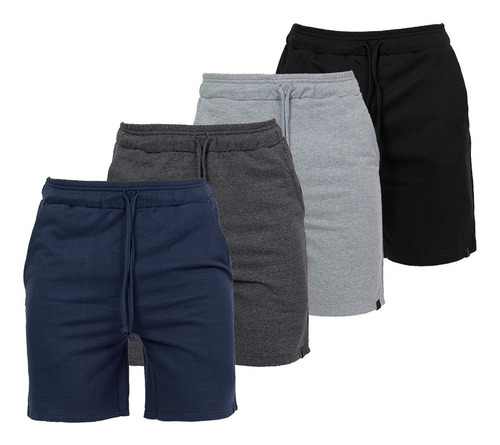 Kit C/ 4 Bermudas Moletom Masculina Short Academia / Casual