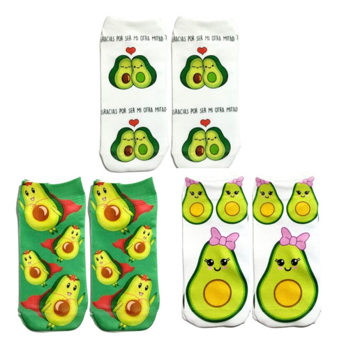 3 Pares Medias Tobilleras Sublimadas Aguacates Avolove 