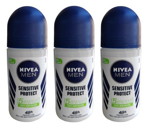 Pack X3 Nivea Men Desodorante Roll On Men Sensitive Protect