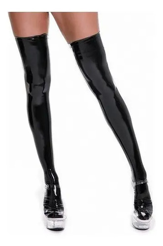 Ty `q Lencería Sexy Medias Negro Rojo Sexy Látex Pu Wet