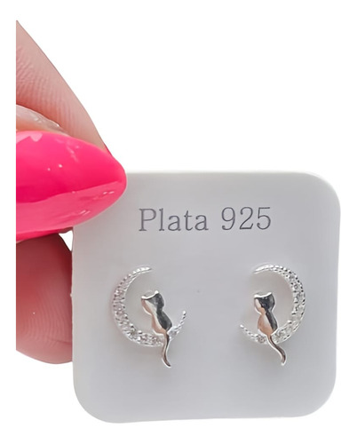 Aros Pasantes Gatito / Luna Micropave Plata 925 