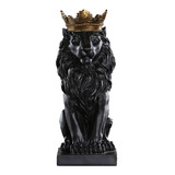 Estatua Luxo Leão Com Coroa Preto Decoração Com Nota Fiscal