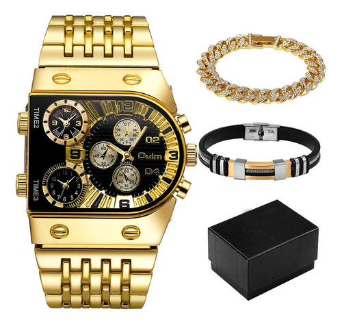 Oulm Reloj Lujo Cuarzo Hombre Esfera Grande Y 2 Pulseras