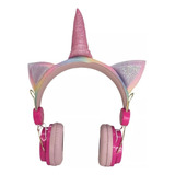 Headphone De Ouvido Sem Fio Infantil Unicórnio Bluetooth P2 Cor Rosa Pink Luz Colorido