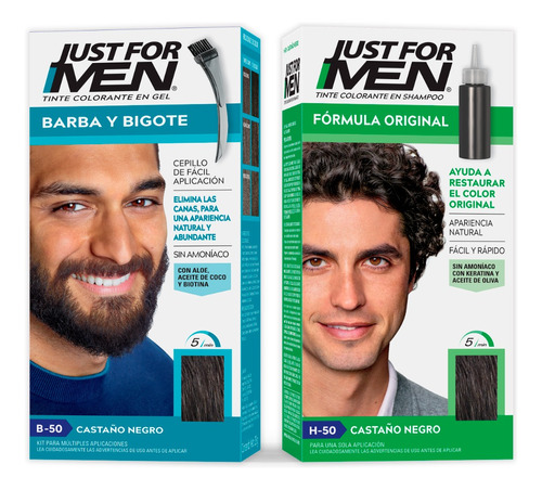 Kit Tinte Just For Men Castaño Negro Para Cabello Y Barba 