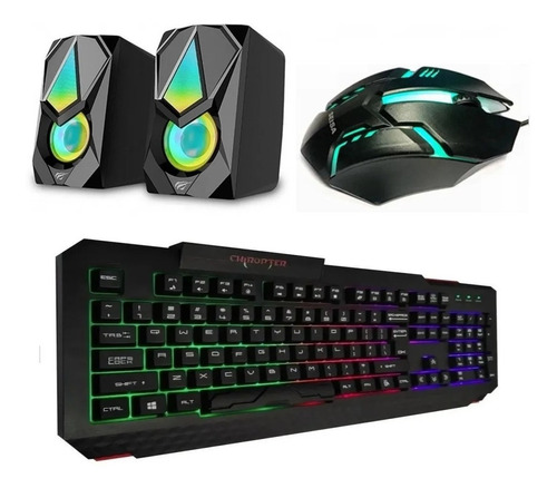 Combo Kit Gamer Retroiluminado Usb Para Pc 3.5mm Gaming