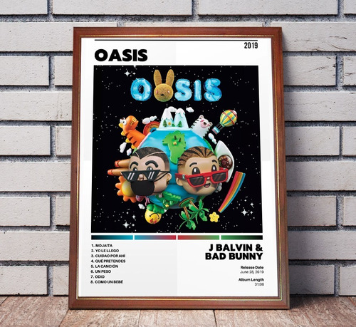Bad Bunny & J Balvin Poster Album Oasis En Cuadro Vidriado 