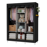 Guarda Roupa Organizador Portátil 3 Portas Fechamento Zíper Cor Preto