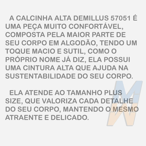 Calcinha Cós Alto Demillus Clássica Algodão Pernas Cavadas