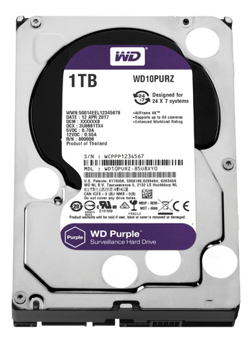 Disco Rígido Interno Hd Wd Hard Disk 1tb Sata Cftv Purple Surveillance Western Digital Intelbras