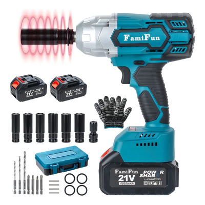 Llave de Impacto Inalámbrica Famifun F1 Pro 950Nm 3800RPM Motor Sin Escobillas Eléctrica con 2 baterías de litio recargables de Pistola Taladro Atornillador destornillador electrico kit | Envío gratis