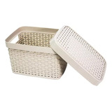 Caja Canasto Organizador Baño Ratán 7 Lts Rattan Con Tapa