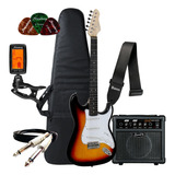 Kit Guitarra Elétrica Stratocaster + Amplificador Acessórios