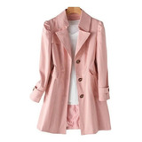 Trench Coat Largos Mujer Color Solid Un Solo Pecho