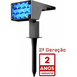 Luminaria Spot Solar Jardim Led Luz Azul Oversun Cor Preto