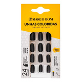 Kit 24 Unhas Postiças Modelo Almond Black Brilho Marco Boni