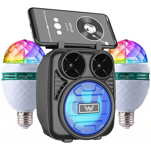 Kit Caixa De Som Bluetooth Efeitos Led + 2 Lampada Colorida