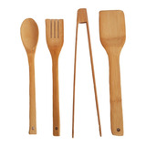 Set De Utensilios De Bambu Espatulas Cuchara Pinzas Cocina