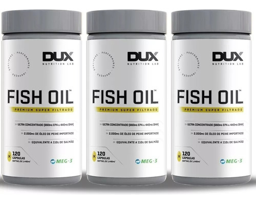 Kit 3 X Fish Oil - Pote 120 Cápsulas Dux Nutrition 