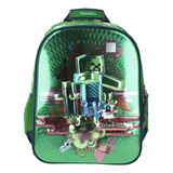 Mochila Chica Preescolar Kinder Chenson Minecraft  Creeper 3d Mc65616-g Coleccion Maxus Color Verde