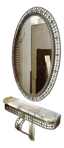 Recibidor Espejo Antiguo Dressoire Con Estante De Marmol