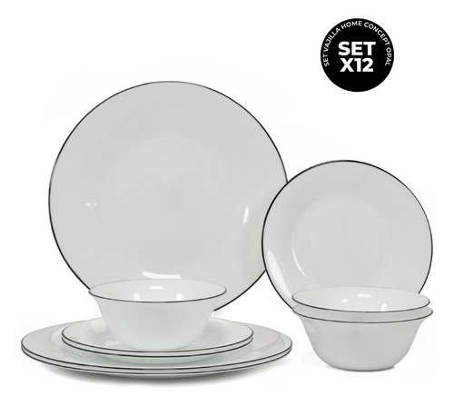 Set Vajilla Home Concept Vidrio Opal 4 Personas (12 Piezas)