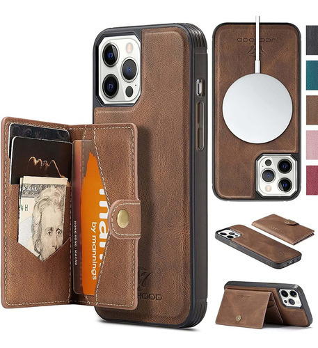 Funda Magnética Para iPhone Series Case Cuero Con Tarjetero