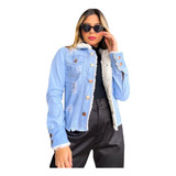 Jaqueta Jeans Feminina Rasgos Destroyed Pelinhos Maxi