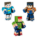 Bonecos Minecraft Kit Hey Davi + Beto Gamer+ Robin Hood 25cm