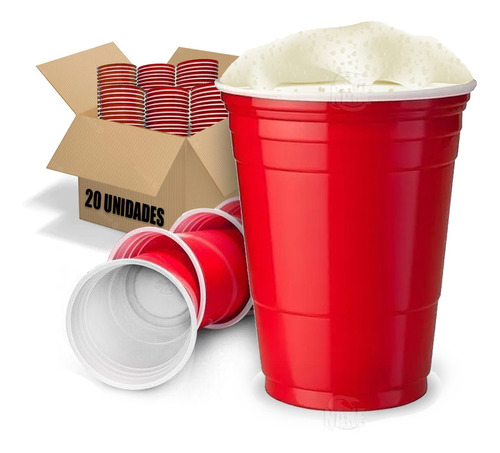 Copo Americano 400ml Vermelho Red Cup Beer Pong - 20 Unid