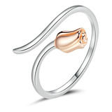 Anillo Ajustable De Flor Rosa Plata Fina 925 Regalo Mujer