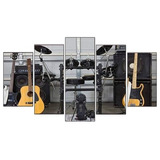 Quadros Decorativo Guitarra E Bateria   Mosaico 5 Peças