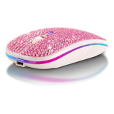 Mouse Inalambrico Recargable Optico Con Brillos, Rosa