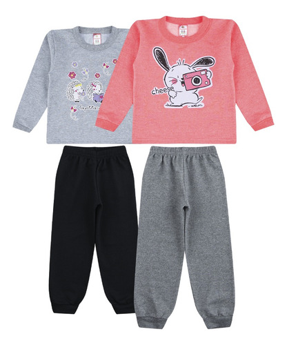 2 Conjunto Moletom Flanelado Infantil Juvenil Feminino Frio