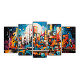 150x75cm Cuadros Abstractos De Una Ciudad En Cinco Telas