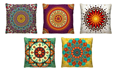 Kit Com 5 Capas P/ Almofadas Decorativas Mandalas Coloridas