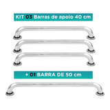 Kit Barras De Apoio Banheiro 03 Peças 40cm + 01 Barra 50cm Cor Prateado