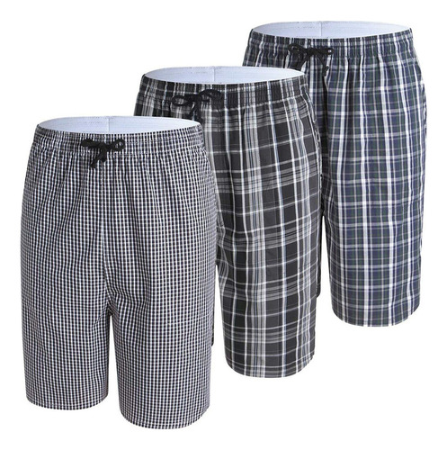 Pantalones Cortos Para Hombre Algodón Pijama Cuadros 3 Pcs Q