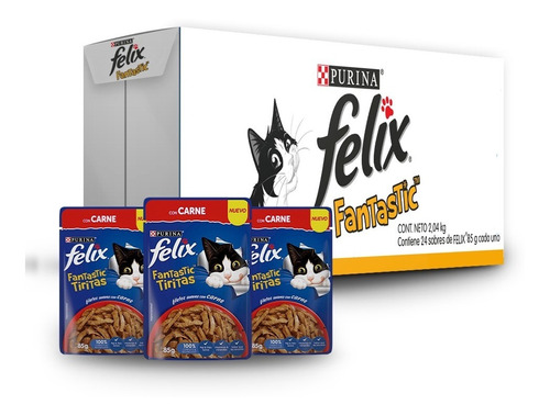 Purina Felix Fantastic Tiritas Filete Con Carne Gatos 24 Uds