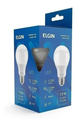 Lâmpada Bulbo Led Elgin A60 15w Bivolt 6500k Branco