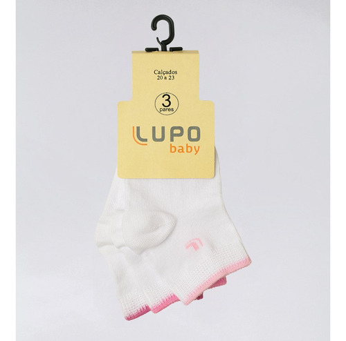 Kit Com 3 Meias Lupo Baby Em Algodão Cano Curto Branca/rosa