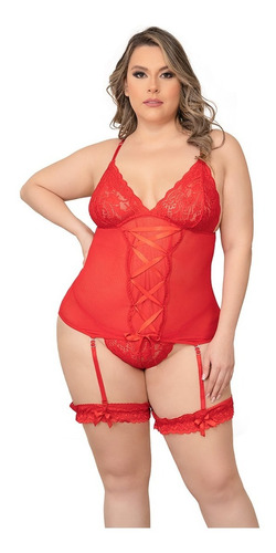 Babydoll Corse Encaje Lenceria + Panty + Ligas Mujer Curvy