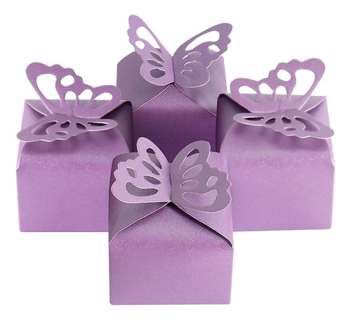 Kslong 50pcs Púrpura Mariposa Favor Cajas Niña Baby Shower B