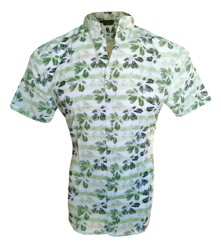 Camisa Hawaiana Cuello Mao Slim Fit Hombre Manga Corta 